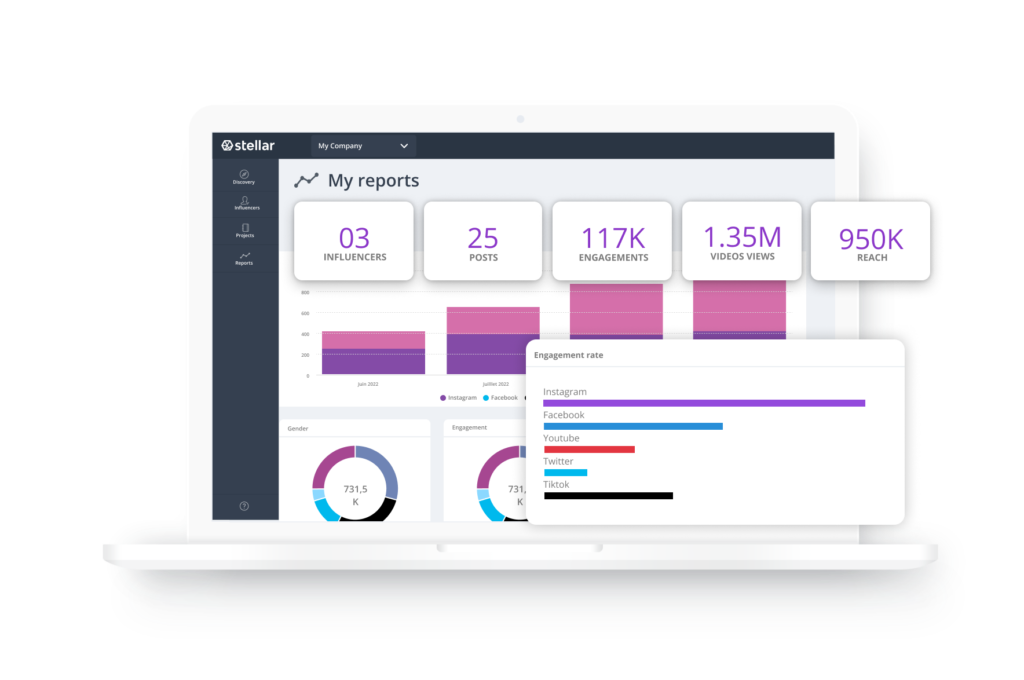 Campaign reporting - Stellar Tech engagement rate and report influence