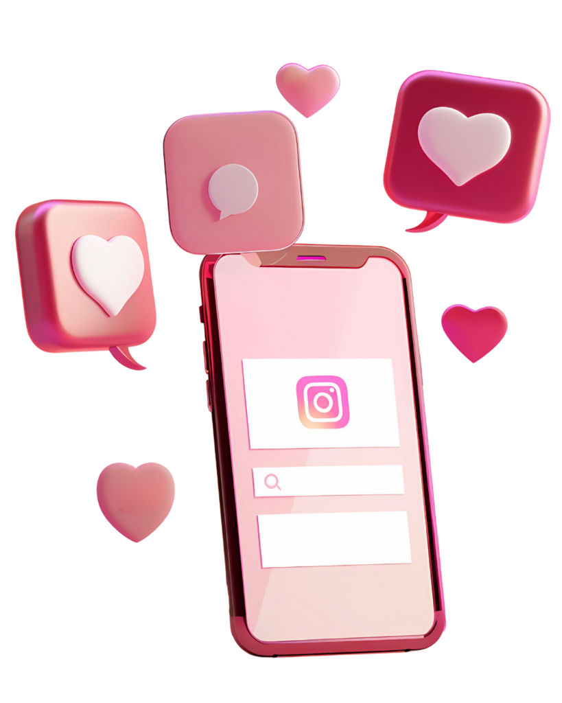instagram posts on google phone with hearts