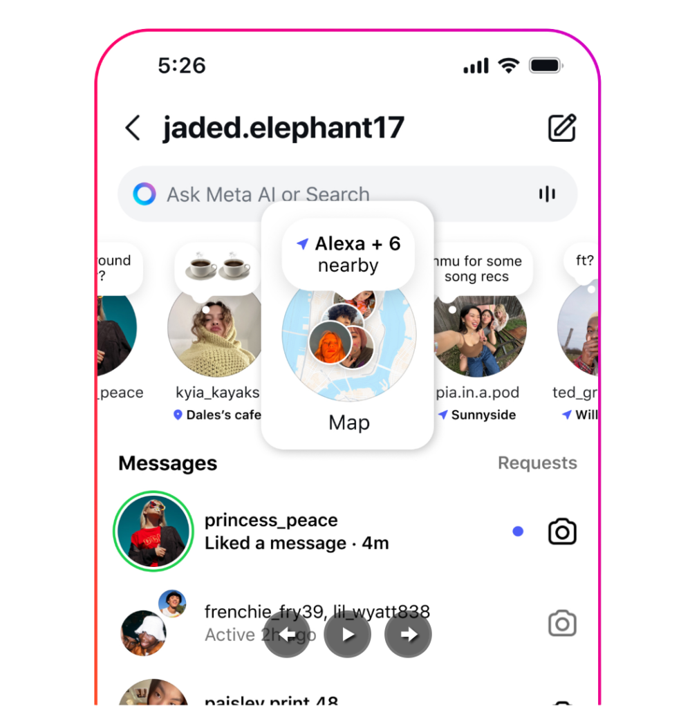 The Instagram map feature in Notes on screen