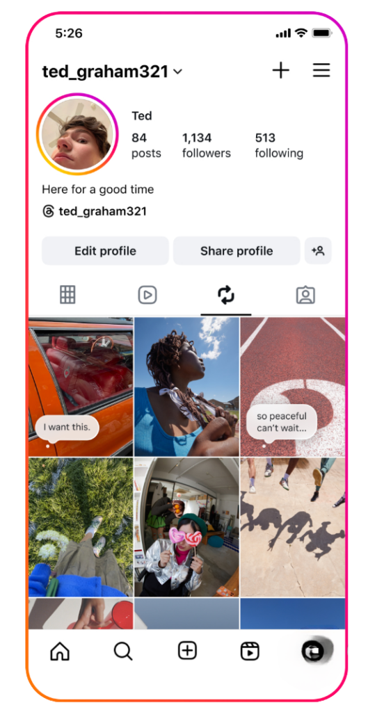 The Instagram new repost tab on screen