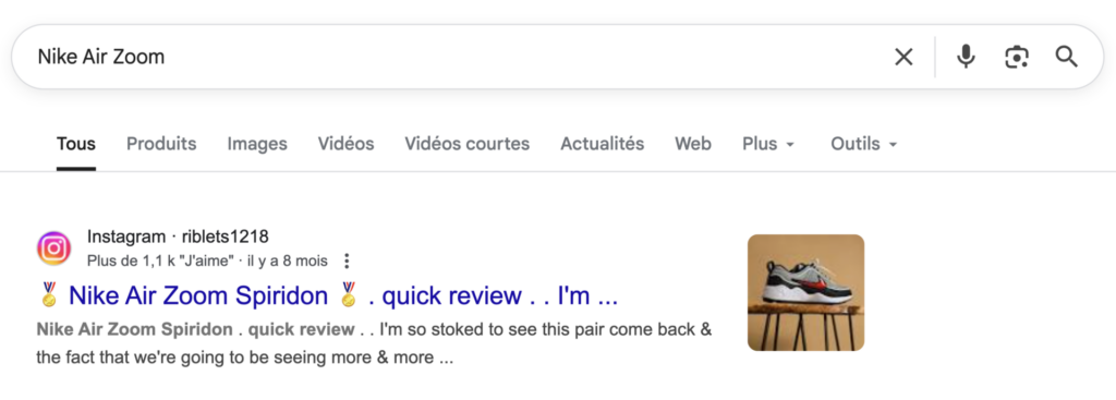 Nike Air Zoom example seo instagram