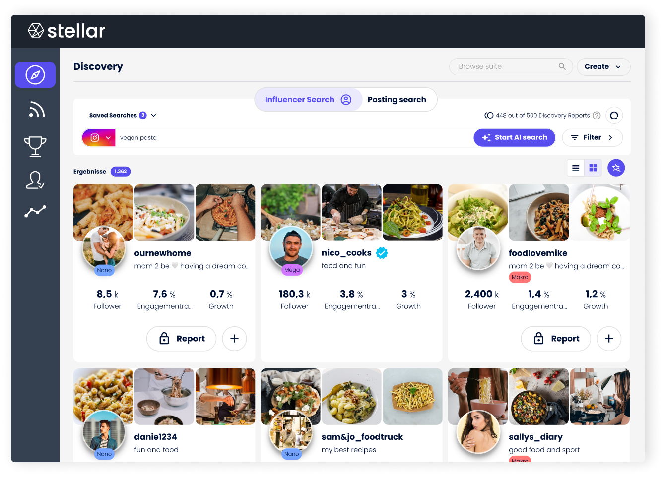 Screenshot of influencer search